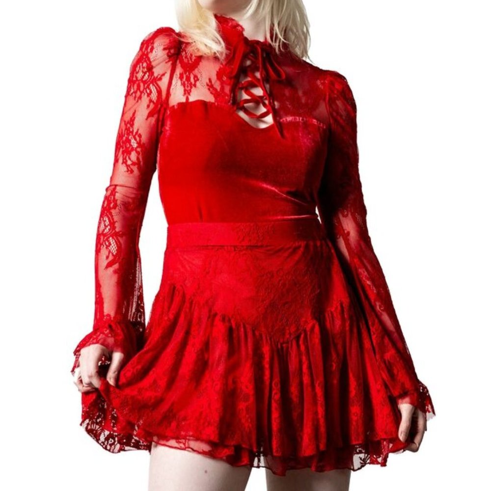 KILLSTAR Poison Fang Long Sleeve Top Size Medium Red Crimson